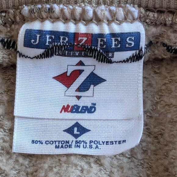 Jerzees Cardigan Beige Fleece Long Sleeve Button up Patchwork Large Unisex EUC - Picture 8 of 16